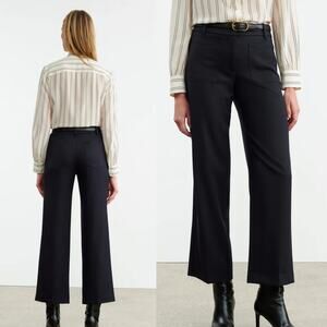 NEW! Nili Lotan 6 Wide Leg High Rise 100% Wool $650 Enya Dress Pants Crop Black